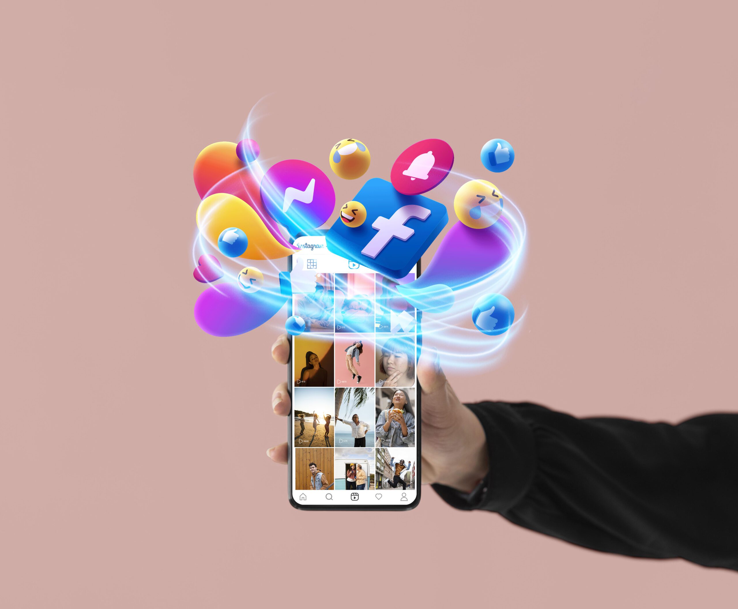 hand holding smartphone social media concept scaled
